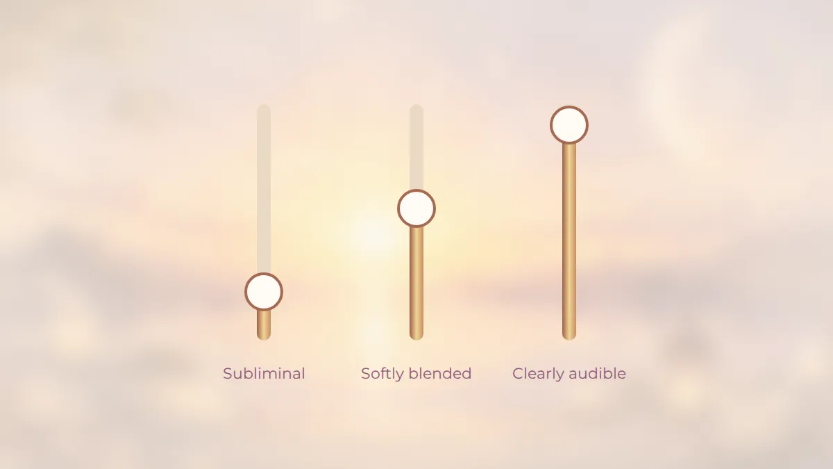 Three golden sliders set to subliminal, softly blended and clearly audible